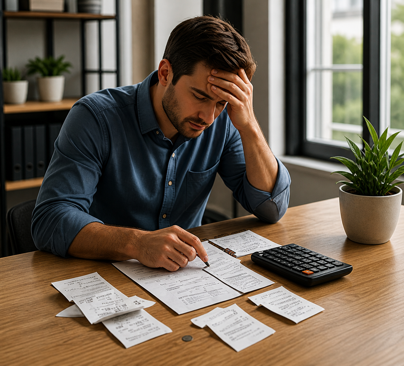 Business owner sorting expenses